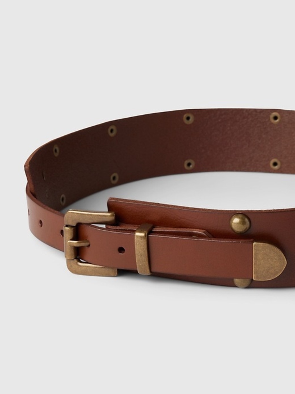 GAP Cow Leather studded brown brass belt south western rodeo boho belt small